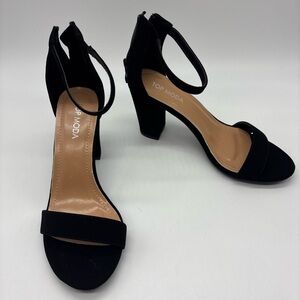 Top Moda Hannah Suede Dressy Ankle Strap Back Zip 3" High Block Heel Sandal 10